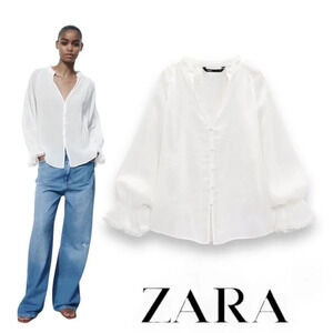 ZARA | White | GUIPURE TEXTURED BLOUSE